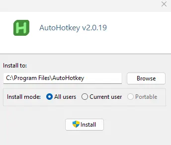 Процесс установки AutoHotkey