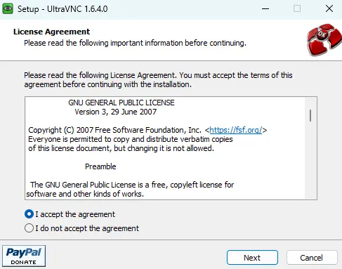 Процесс установки UltraVNC
