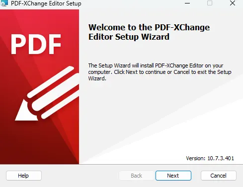 Процесс установки PDF‑XChange Editor