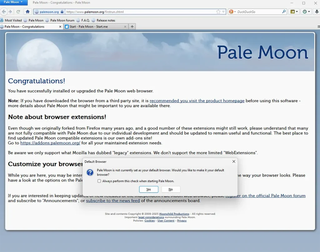 Главное окно после установки Pale Moon