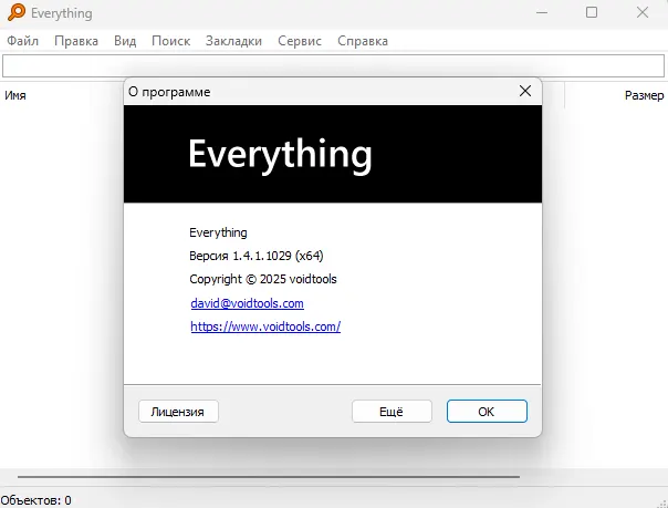 Интерфейс программы и версия Everything 