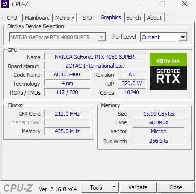 Интерфейс CPU‑Z, вкладка Видеокарты