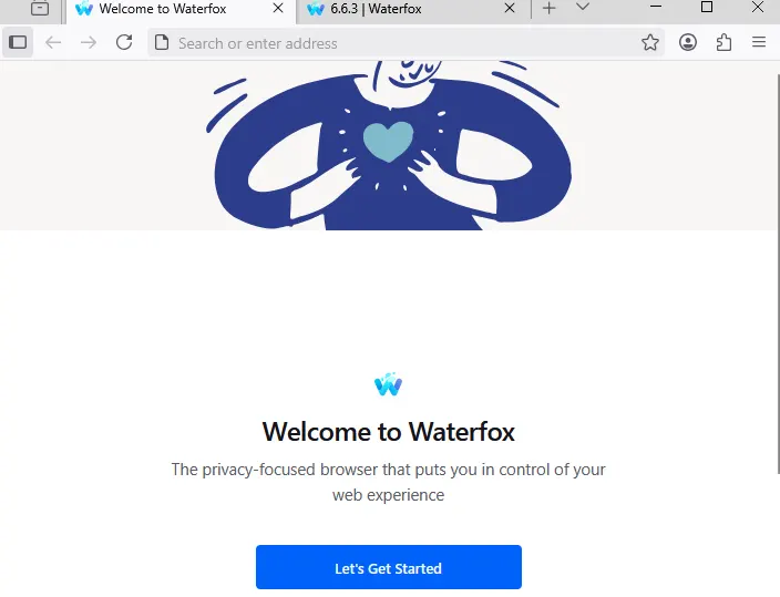 Основная страница и настройка браузера Waterfox