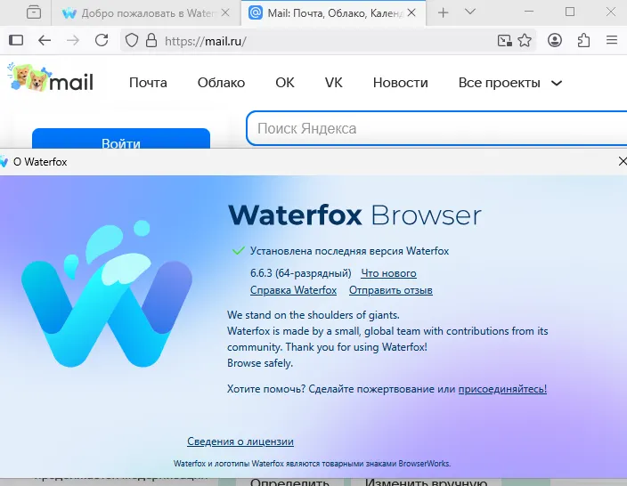 О программе Waterfox браузер